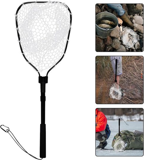 GALPADA Foldable Fishing Net for Freshwater and Saltwater Portable Lightweight Shrimp and Fish Catch Net with Silicone