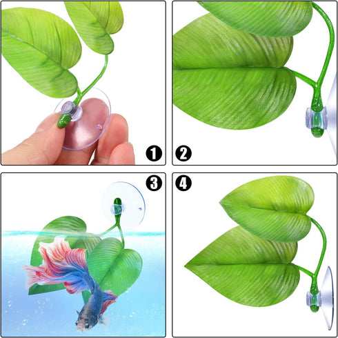 Boao 4 Pieces Betta Leaf Hammock, Betta Fish Pad for Tank Aquarium Spawning Grounds Breeding Resting Bed