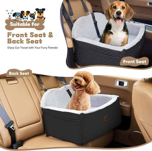 WarmInsula Dog Car Seats for Small Dogs, Detachable Dog Booster Car Seat with Storage Pockets Safety Belt, Pet Booster