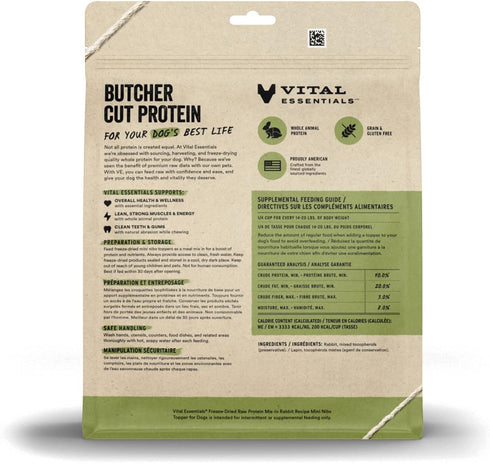 Vital Essentials Freeze Dried Raw Protein Mix-in Dog Food Topper, Rabbit Mini Nibs Topper for Dogs, 18 oz
