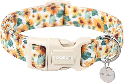 DOGWONG Female Cotton Dog Collar, Durable Soft Sunflower Design, Cute Summer Necklace for Small Medium Large Dogs