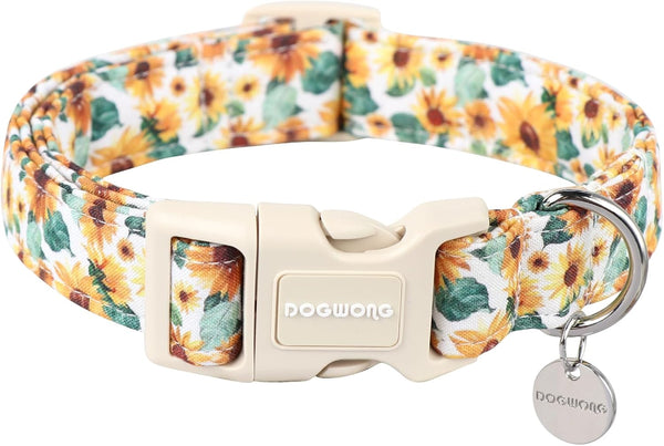 DOGWONG Female Cotton Dog Collar, Durable Soft Sunflower Design, Cute Summer Necklace for Small Medium Large Dogs