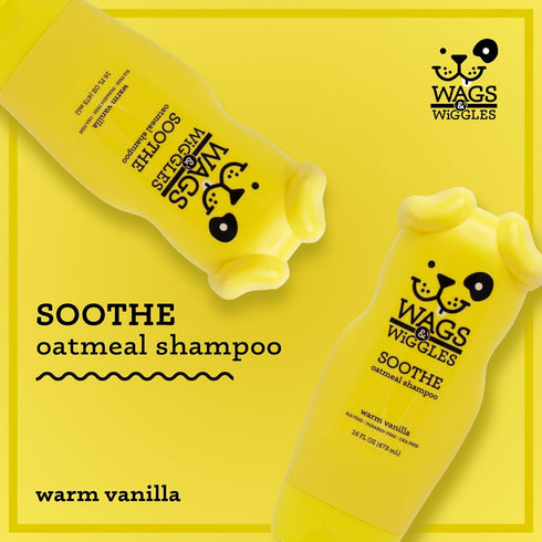 Wags & Wiggles 16 Oz Soothe Oatmeal Dog Shampoo - Warm Vanilla Scent, pH-Balanced Colloidal Oatmeal Formula for Dogs