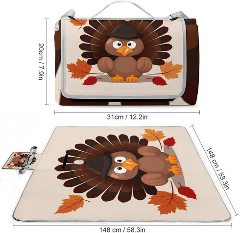 LZQPOEAS (58.3" 58.3"), Maple Leaf Dark Brown Turkey Picnic Blanket Outdoor, Square Foldable Lightweight Waterproof