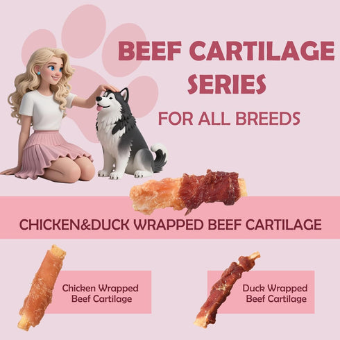 ASMPET Dog Treats Bones, Chicken & Duck Wrapped Beef Cartilage, Rawhide Free & Grain Free Dog Snacks