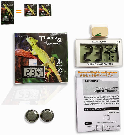 Reptile Hygrometer Thermometer, Digital Amphibian Hygrometer Thermometer with Hook, Temperature Humidity Meter Gauge