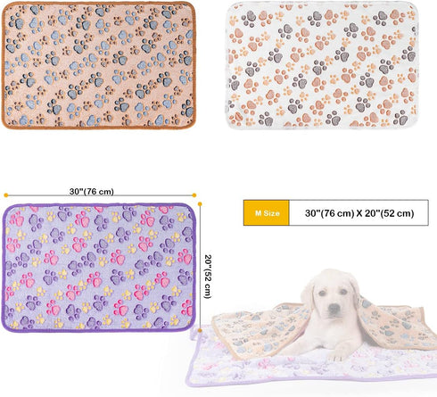 Dono 1 Pack 3 Dog Blankets for Small Dogs - Soft Fluffy Paw Print Fleece Pet Blanket, Warm Sleep Mat for Dog Cat Kitten
