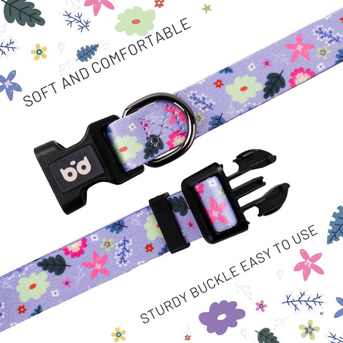 QQPETS Adjustable Soft Dog Collar with Print Flower Pink Multicolor Patterns for XS Small Medium Large Pets