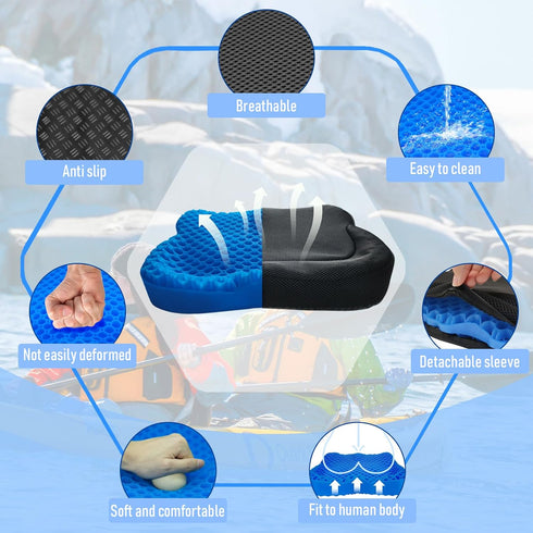 NEW-Vi Anti-Slip Kayak Seat Cushion, Double Thicken Gel Cushion for Kayaking, Pain Relief Accessories