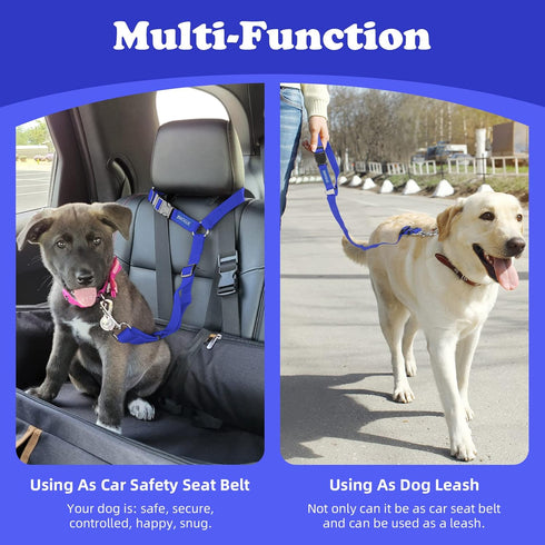 BWOGUE 2 Packs Dog Cat Safety Seat Belt Strap - Adjustable Nylon Fabric Restraints for Vehicle