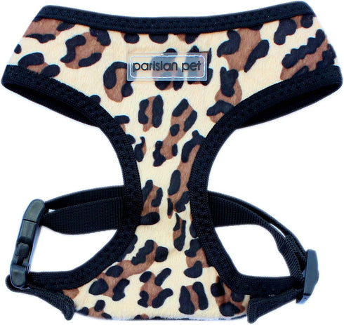 Parisian Pet Adjustable Leopard Print Dog Harness - 100% Mesh Fabric Vest for Medium Sized Dogs and Outdoor Adventures