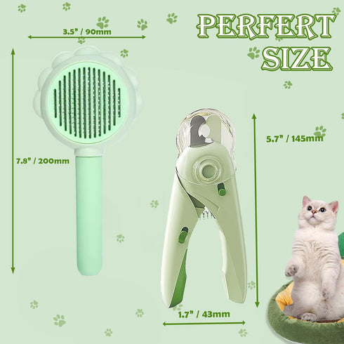 Lifmegik Trimmer Self Cleaning Cat Brush for Shedding, LED Light Nail Clipper, Nail Clipper and Nail File, Slicker