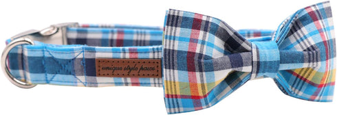 Unique Style Paws Plaid Dog Collar with Bow, Adjustable Soft and Comfy Bowtie Collars for Small Medium Large Dogs (XS)