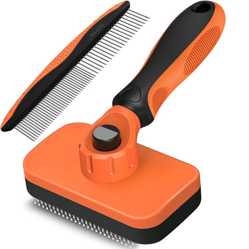 KYHSC 2PCS Self Cleaning Slicker Brush & Dog Comb - Skin Friendly Deshedding