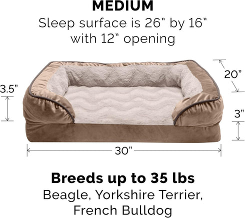 Furhaven Orthopedic Dog Bed for Medium/Small Dogs, Removable Bolsters & Washable Cover, Plush Velvet Waves, Brownstone,