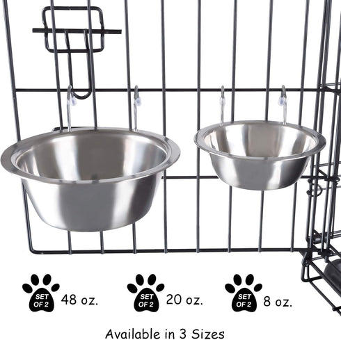 PETMAKER Stainless-Steel Hanging Pet Bowls, Large Feeder Dishes for Dogs & Cats, Set of 2, 48oz Each