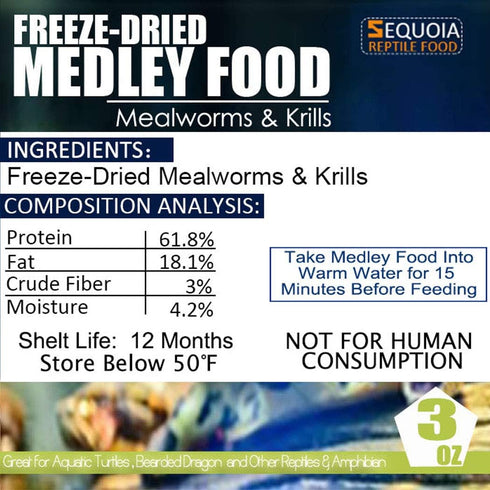 Aquatic Turtle Medley Food - Freeze Dried Shrimp & Mealworms for Aquatic Turtle, Beard Dragon, and Other Reptiles &