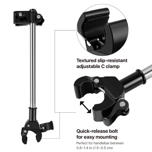 Flexzion Bicycle Umbrella Clamp Holder Mount, Universal Connector for Handlebar, Wheelchair, Stroller, Adjustable