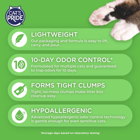 Cat's Pride Premium Lightweight Clumping Litter, 10 Pounds - Complete Care, Hypoallergenic, Unscented, Multi-Cat