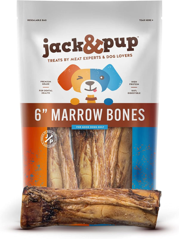 Jack&Pup Marrow Bones for Dogs (3 Pack), 6" Marrow BoneLong Lasting Dog
