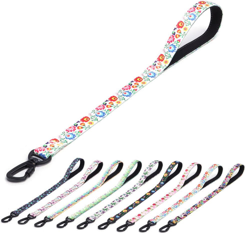 Short Traffic Dog Leash, Heavy Duty Floral Pattern Nylon Training Leash for Medium & Large Dogs (23inch, White)