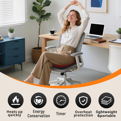 5V 5 Setting 4H USB Heated Seat Cushion - Portable Stadium Chair Heating Pad with Heat & Timer - Light&Foldable