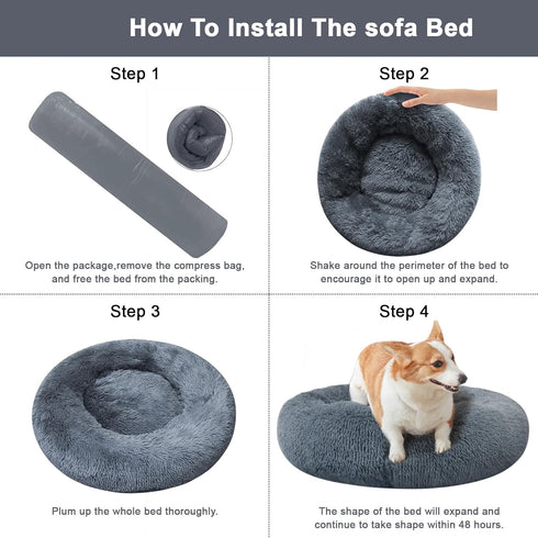 Dog Bed for Small Medium Large Dogs - 20 inch Calming Bed - Washable Round Cozy Soft Pet Bed with Slip-Resistant Bottom