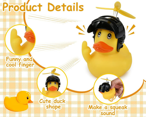 2.75 Inch DS. DISTINCTIVE STYLE Middle Finger Rubber Duck Yellow Rubber Duck with Propeller Helmet Funny Car Ornaments