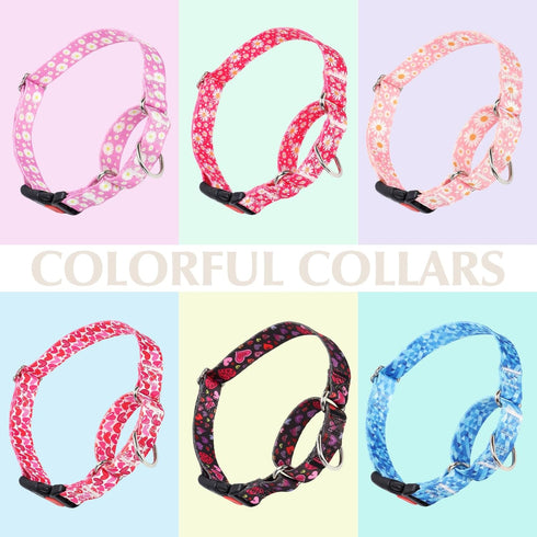 Pink Martingale Dog Collar with Daisy Flowers for Small Medium Large Dogs, Girl Dog Collars with Quick-Release Buckle