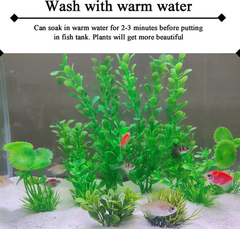 AQUANEAT Fish Tank Plants, 10pcs Plastic Green Decorations for Aquarium