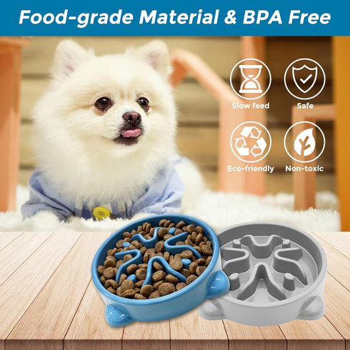 2 Pack Non-Slip Slow Feeder Dog Bowls, Durable Puzzle Feeder for Puppy and Small Dogs, 1 Cup, BPA Free