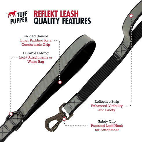 Tuff Pupper Extreme Reflective Dog Leash | Heavy Duty Double Handle for Strong Dogs | 6 Foot Leash