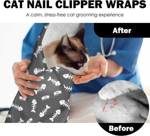 27.6"Cat (6-10 lbs) Grooming Wrap, Self Adhesive Cat Wrap for Cutting Nails, Anti-Escape Calming Cat Swaddle Wrap