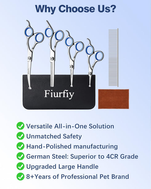 Furry Grooming Scissors Set, 5CR 6 in 1 Dog Grooming Scissors with Safety Round Heads for Dogs and Cats