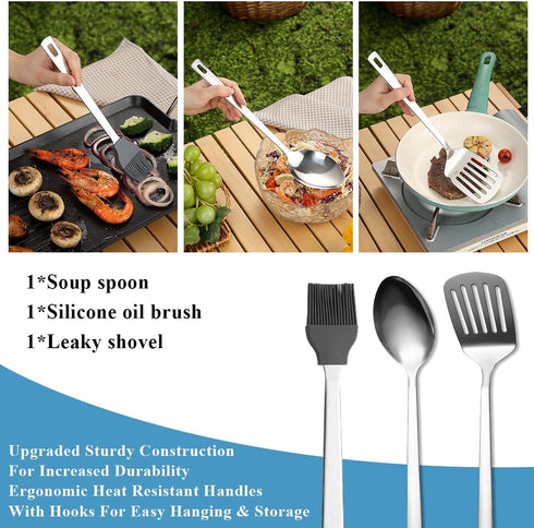 Kyraton Camping Cooking Set 15 Pack, Portable Kitchen Utensil Set for Backpacking, Barbecuing, Camping, Hiking