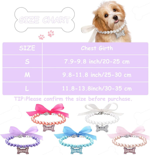 Frienda 5 Pcs Pet Pearl Necklace Diamond Crystal Dog Collars with Bling Rhinestones, Wedding Collar for Puppy Pets (S)