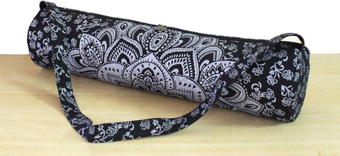 ICC Black Gold Mandala Full-Zip Yoga Mat Carry Bag for Gym, Beach, Pilates, Hippie Cotton Bag