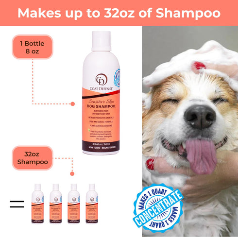 COAT DEFENSE Sensitive Dogs Shampoo, All-Natural Hypoallergenic, Soothes Itchy & Dry Skin, 8 Ounces Concentrated