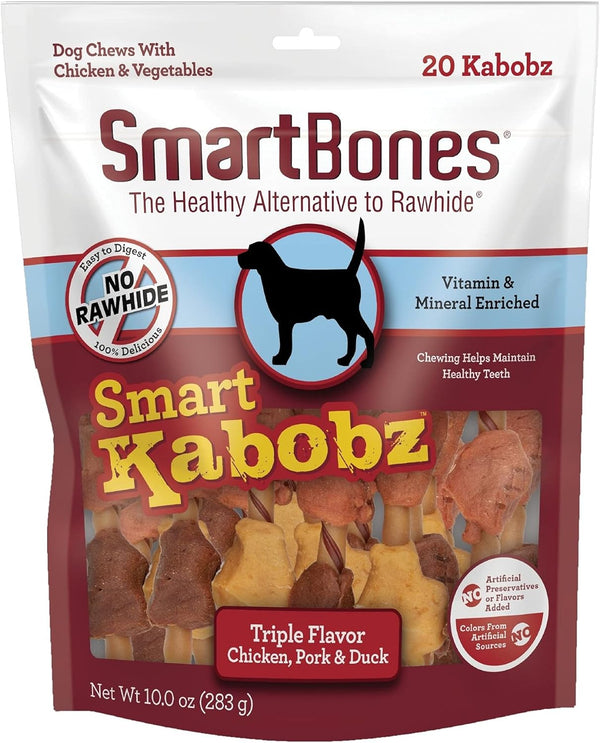 SmartBones Smart Kabobz, Rawhide-Free Chews for Dogs, 20 Count with Real Chicken, Pork, and Duck