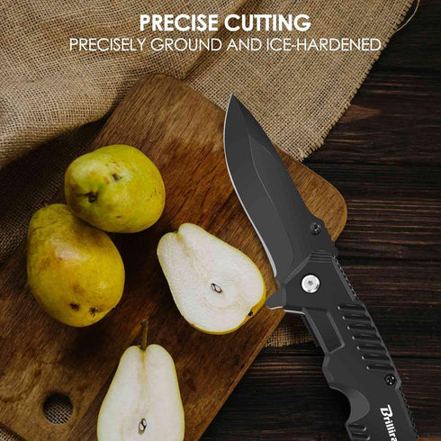 Folding Tactical Pocket Knife, 2.6in Blade, Survival EDC Knife with Clip, Button Lock & Glass Breaker
