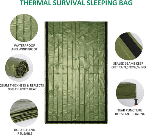 Zmoon Emergency Sleeping Bag 2 Pack Lightweight Survival Sleeping Bags Thermal Bivy Sack Portable Emergency Blanket for Camping, Hiking, Outdoor, Activities by Zmoon