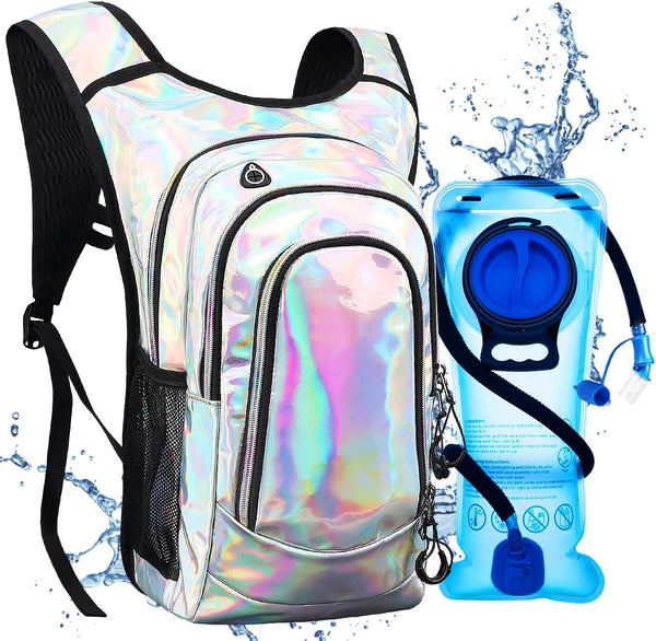 Hydration Backpack with 2L Bladder, Festival Rave Hydration Pack for Hiking, Biking, Festivals, Raves