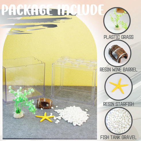 Small 0.6 Gallon Betta Fish Tank Kit, Stackable Mini Aquarium with Gravel & Resin Decorations, Clear Desktop Fishbowl