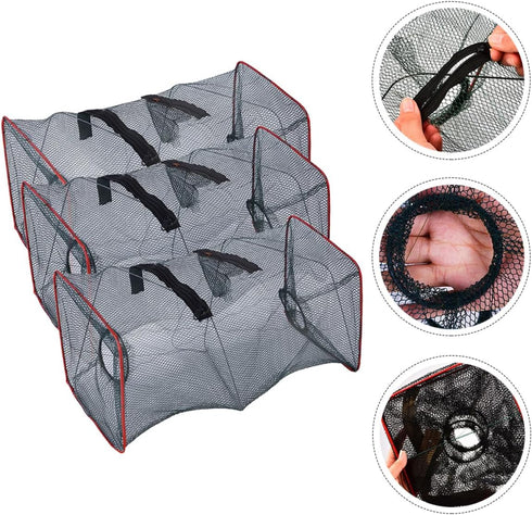 3pcs 50x20x20cm Luxshiny Folding Lobster Trap and Minnow Fishing Net with Spring Frame Small Mesh Bait Trap