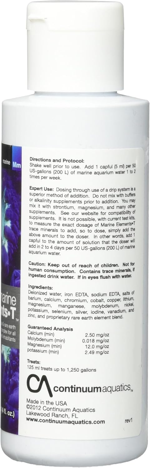 Continuum Aquatics Marine Elements T - Minor, Trace & Rare Earth Mineral Complex for All Marine & Reef Aquariums