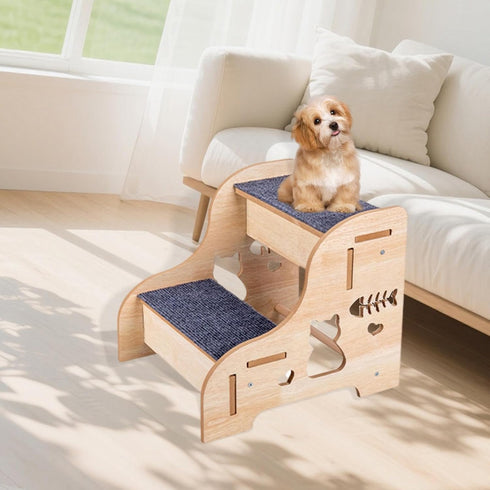 Jinhxofs 2 Dog Stairs, Pet Steps, Wooden Stairs, Small Animal Handrail, Non-Slip Mat, Suitable for Dogs and Cats, Bed