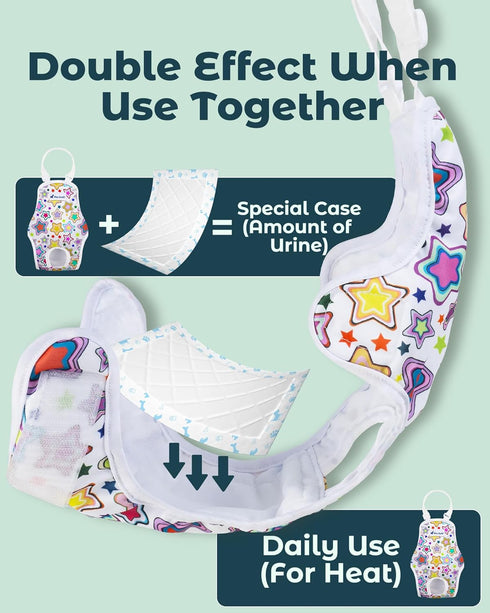 Pet Soft Dog Diapers Female Onesie Sanitary Pantie with Adjustable Suspender, Colorful Pattern Washable Puppy Diapers