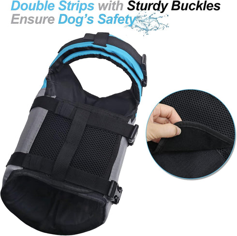 VIVAGLORY Sports Style Dog Life Jacket, Adjustable & Durable, Extra Flotation Swim Vest for Small Dogs, Blue