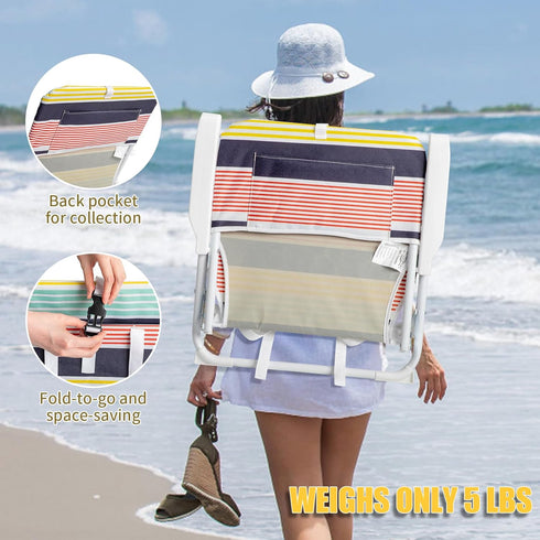 Generic Backpack 5 200Lbs Folding Beach Chair, Portable Camping Chair, Lightweight Chair, Multi-Color Striped