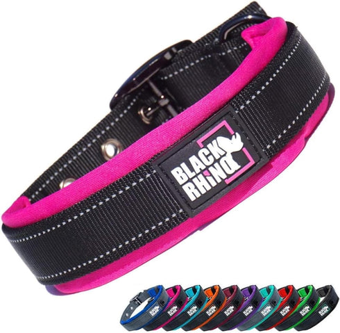 Black Rhino Comfort Collar - Ultra Soft Neoprene Padded Dog Collar for All Breeds, Small, Pink/Black